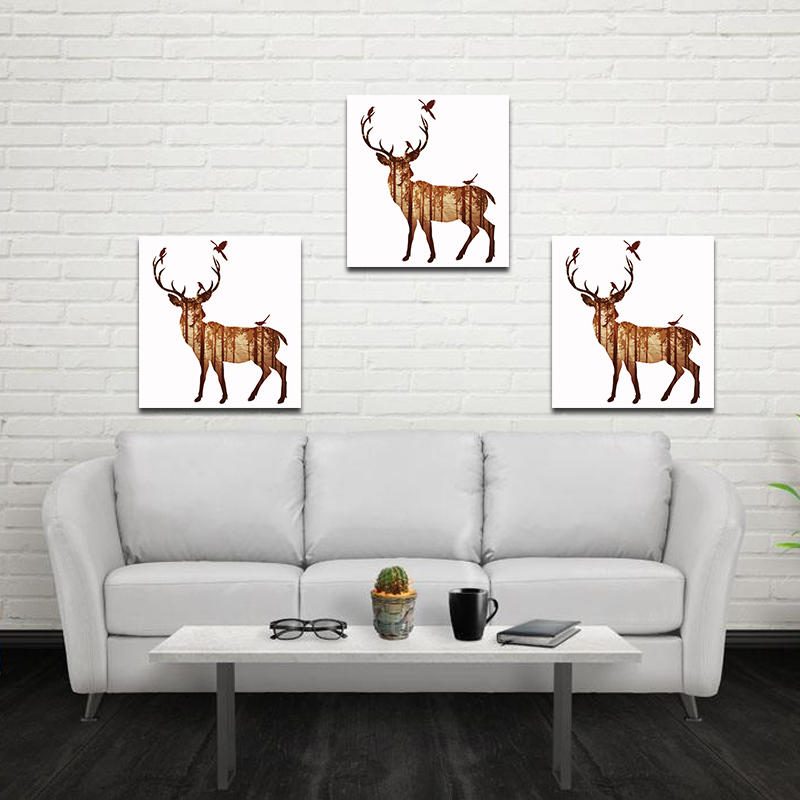 Miico Ručne Maľované Olejomaľby Jednoduchý Štýl-b Bočná Tvár Deer Wall Art Pre Domáce Dekorácie