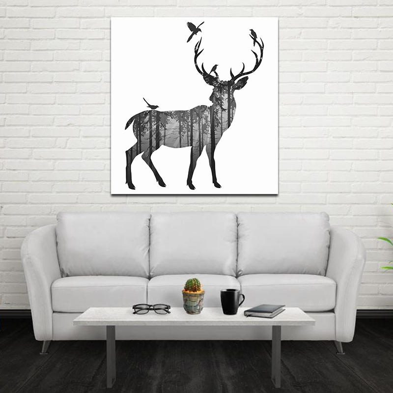 Miico Ručne Maľované Olejomaľby Jednoduchý Štýl-c Bočná Tvár Deer Wall Art Pre Domáce Dekorácie