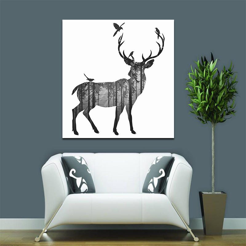 Miico Ručne Maľované Olejomaľby Jednoduchý Štýl-c Bočná Tvár Deer Wall Art Pre Domáce Dekorácie