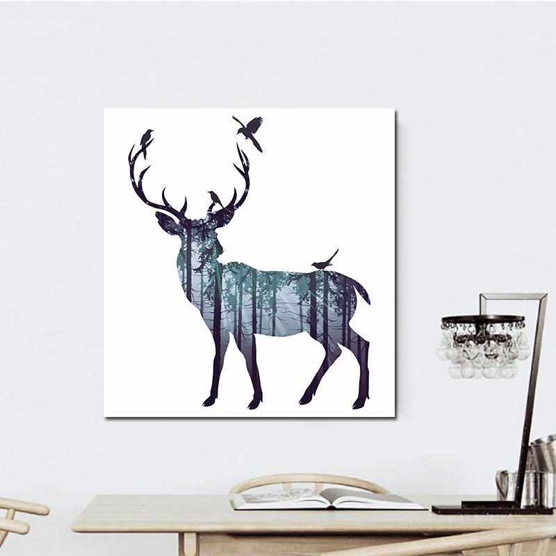 Miico Ručne Maľované Olejomaľby Jednoduchý Štýl – Bočná Tvár Deer Wall Art Pre Domácu Dekoráciu