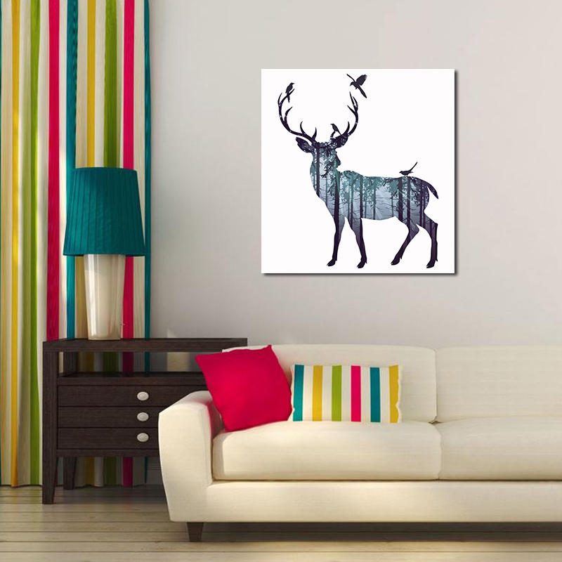 Miico Ručne Maľované Olejomaľby Jednoduchý Štýl – Bočná Tvár Deer Wall Art Pre Domácu Dekoráciu