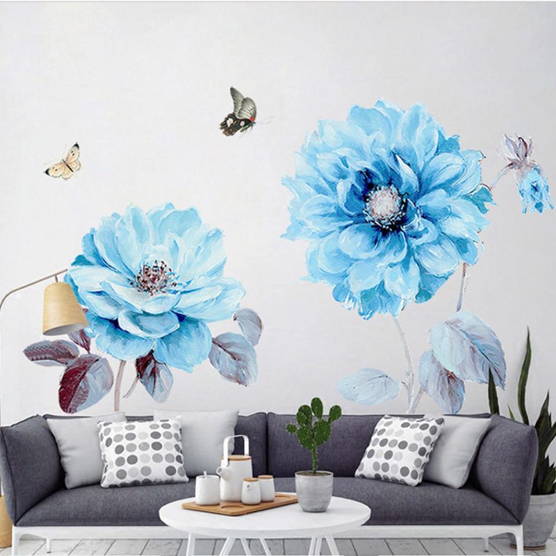 Modré Kvety Nálepka Na Stenu Na Izbu Dekorácie Do Spálne Na Pozadí Obývacej Izby