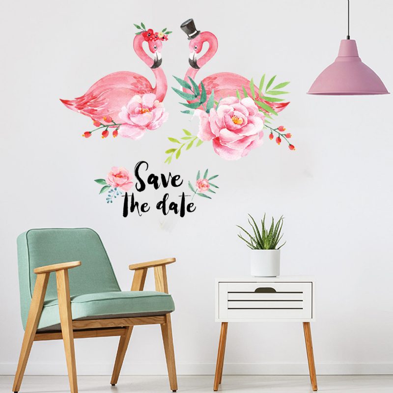 Nálepka Miico Creative Pink Love Couple Flamingo Flower Pvc Odnímateľná Dekoračná Na Domácu Izbu