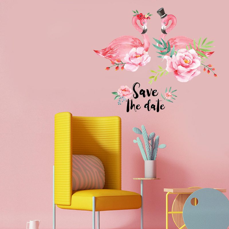 Nálepka Miico Creative Pink Love Couple Flamingo Flower Pvc Odnímateľná Dekoračná Na Domácu Izbu