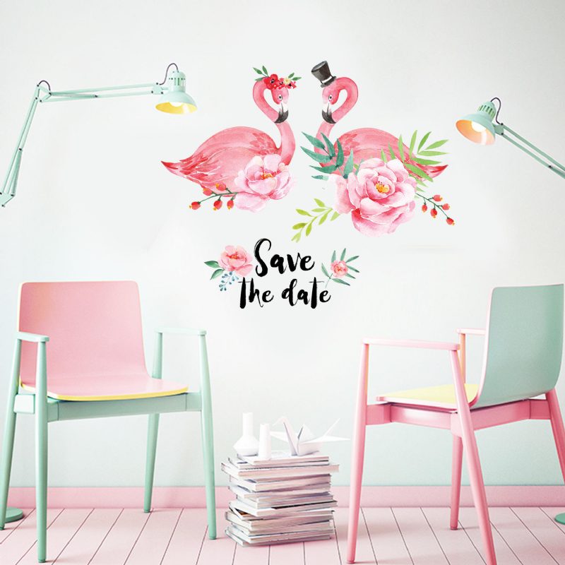 Nálepka Miico Creative Pink Love Couple Flamingo Flower Pvc Odnímateľná Dekoračná Na Domácu Izbu