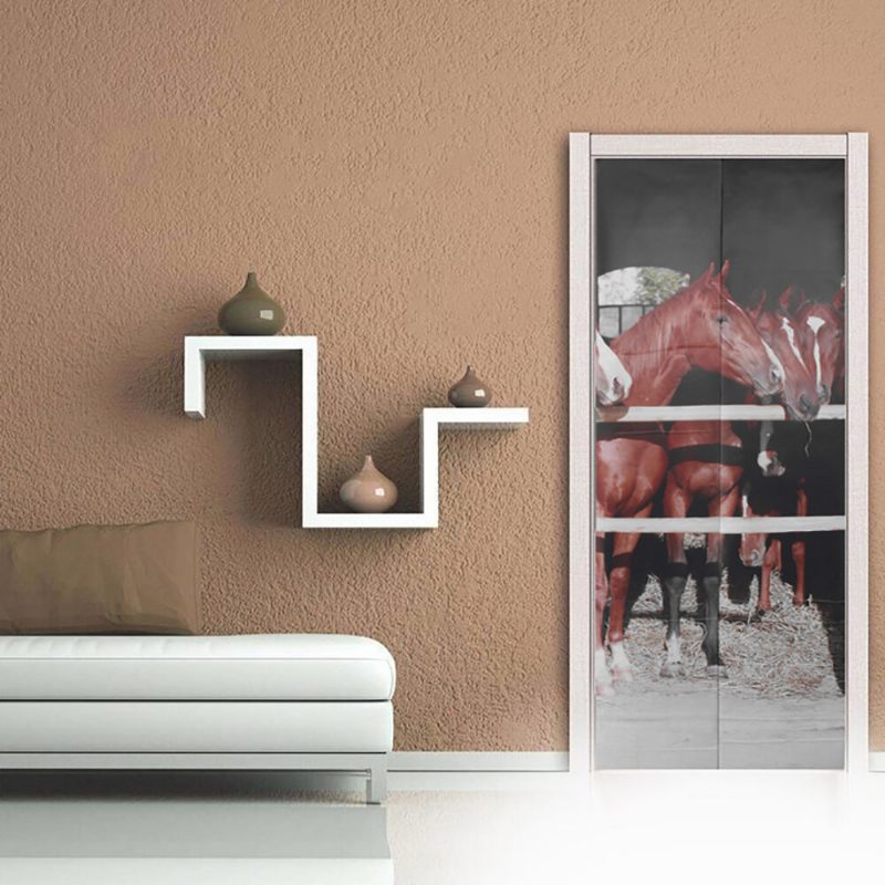 Samolepiace Nálepky Na Stenu 3d Creative Horse Door Home Art Decor