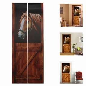 Samolepiace Nálepky Na Stenu 3d Nálepka Na S Dvierkami Koňa Wrap Home Decor 77x200cm