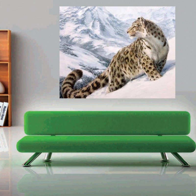 Snehový Leopard Diy Akrylová Farba Súprava Čísla Olejomaľby Dekorácie Na Plátno