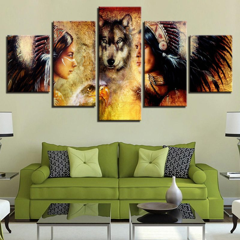 Súprava 5 Ks Moderné Obrazy Na Plátne Wolf Na Stenu Nástenné Home Decor Bez Rámu