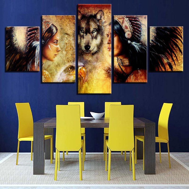 Súprava 5 Ks Moderné Obrazy Na Plátne Wolf Na Stenu Nástenné Home Decor Bez Rámu