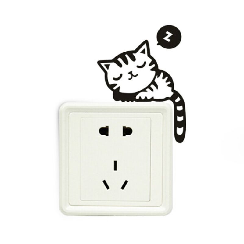 Vinylové Odnímateľné Samolepky Funny Cat Switch Stickers Black Art Decal Home Decor