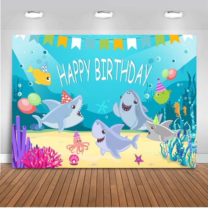 Žralok Fotografie Pozadia Baby Shower Party Birthday Ocean Sea Background Dekorácie