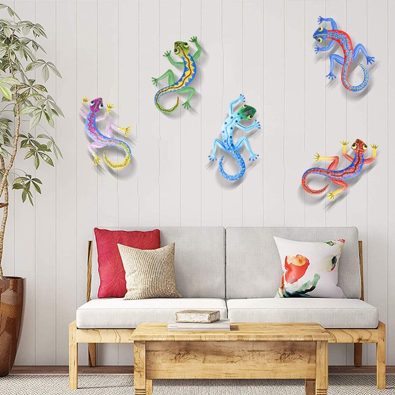 2/3/5 Metal Gecko Wall Decor Art Set Závesná Umelecká Nástenná Dekorácia Do Spálne Obývacia Izba Kancelária Záhrada