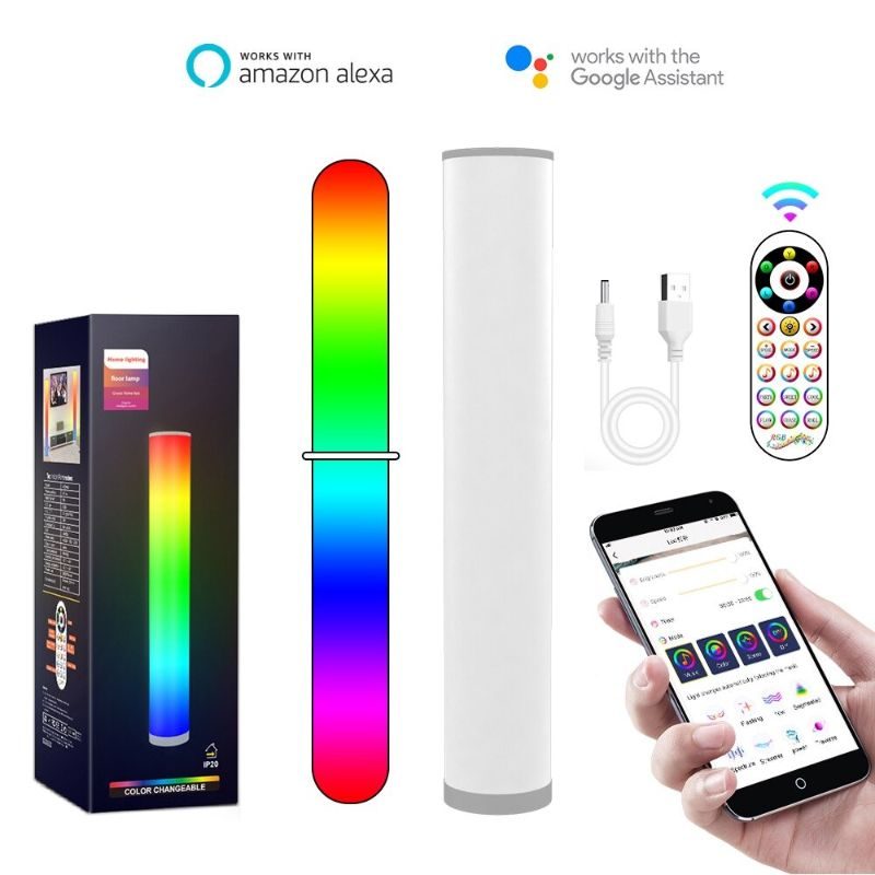 Moderná Led Valcová Stojaca Lampa Nočná Rgb16 Color App Remote Usb