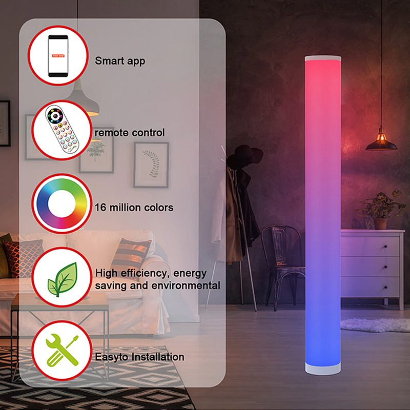 Moderná Led Valcová Stojaca Lampa Nočná Rgb16 Color App Remote Usb