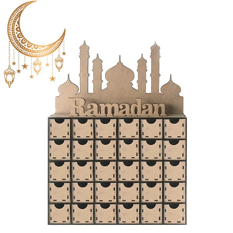 Ramadán Adventný Kalendár Diy Domáca Zásuvka 30 Mriežok Mdf Stojan Rack Dekorácie