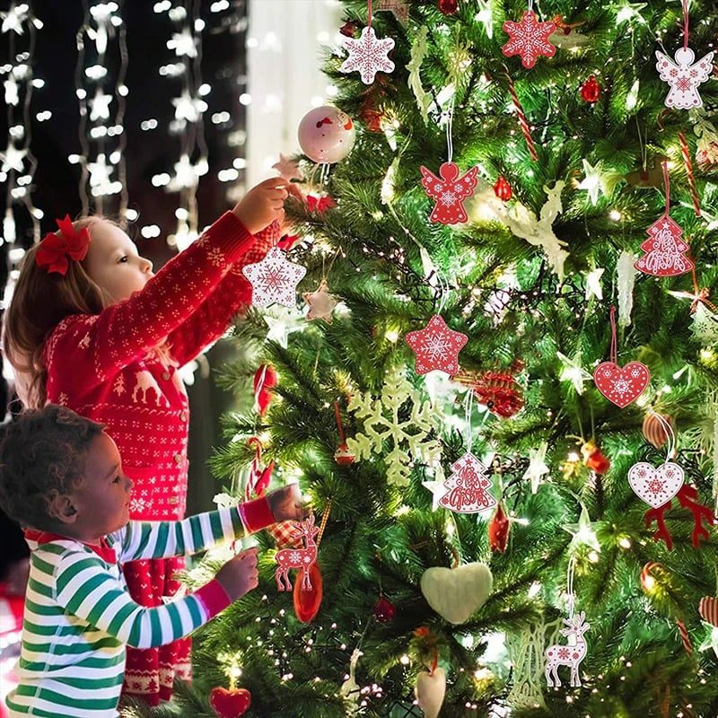 Vianočné Drevené Závesné Ozdoby Na Stromček 10 Kusov