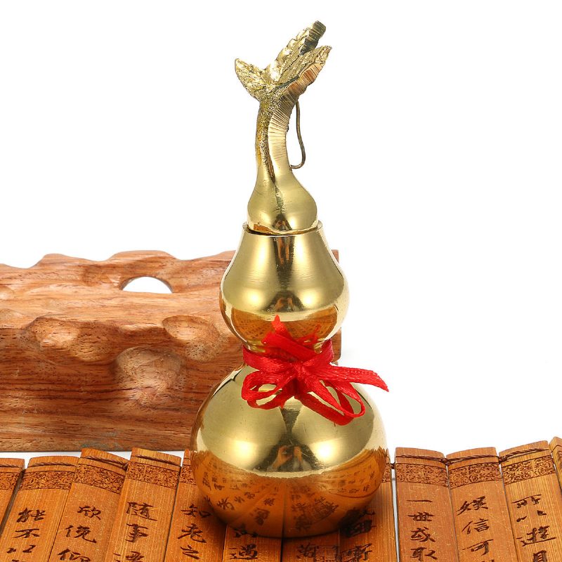 Zlatá Mosadz Feng Sui Tekvica S Ozdobami Kolekcie Šťastia S Červenou Stuhou