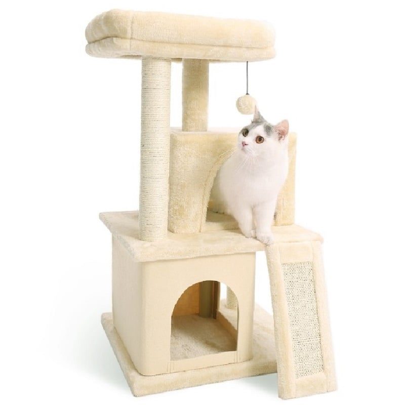 Cat Tree Dual House Plyšový Ostriež Na Škrabanie Sisalových Stĺpikov Veža