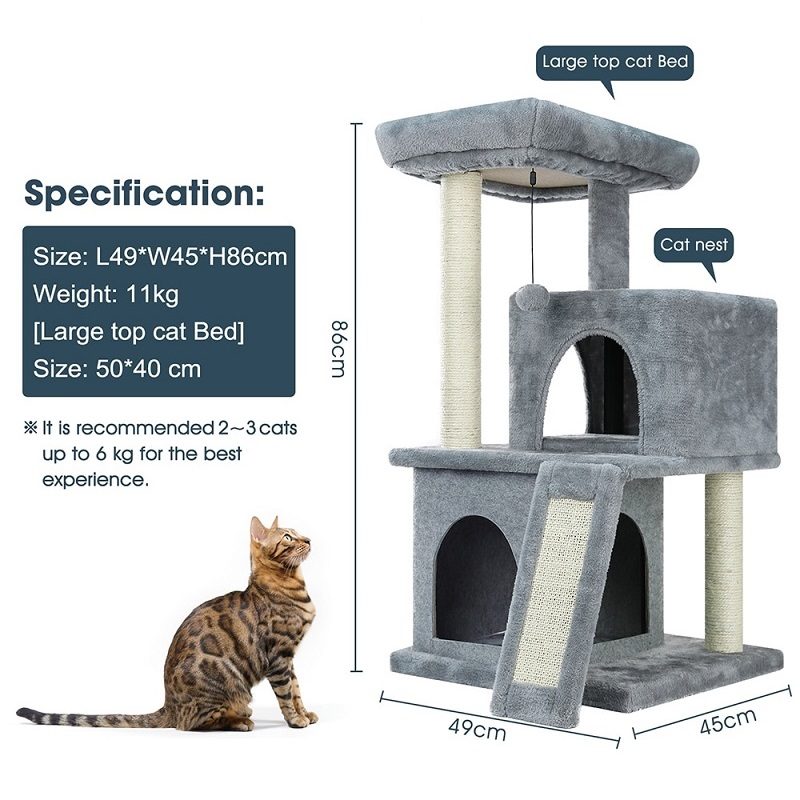 Cat Tree Dual House Plyšový Ostriež Na Škrabanie Sisalových Stĺpikov Veža