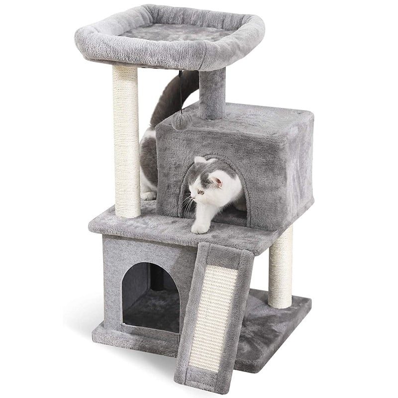 Cat Tree Dual House Plyšový Ostriež Na Škrabanie Sisalových Stĺpikov Veža