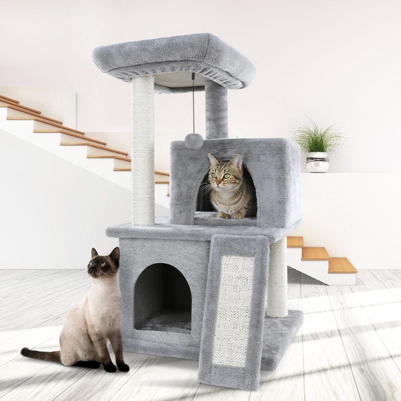 Cat Tree Dual House Plyšový Ostriež Na Škrabanie Sisalových Stĺpikov Veža