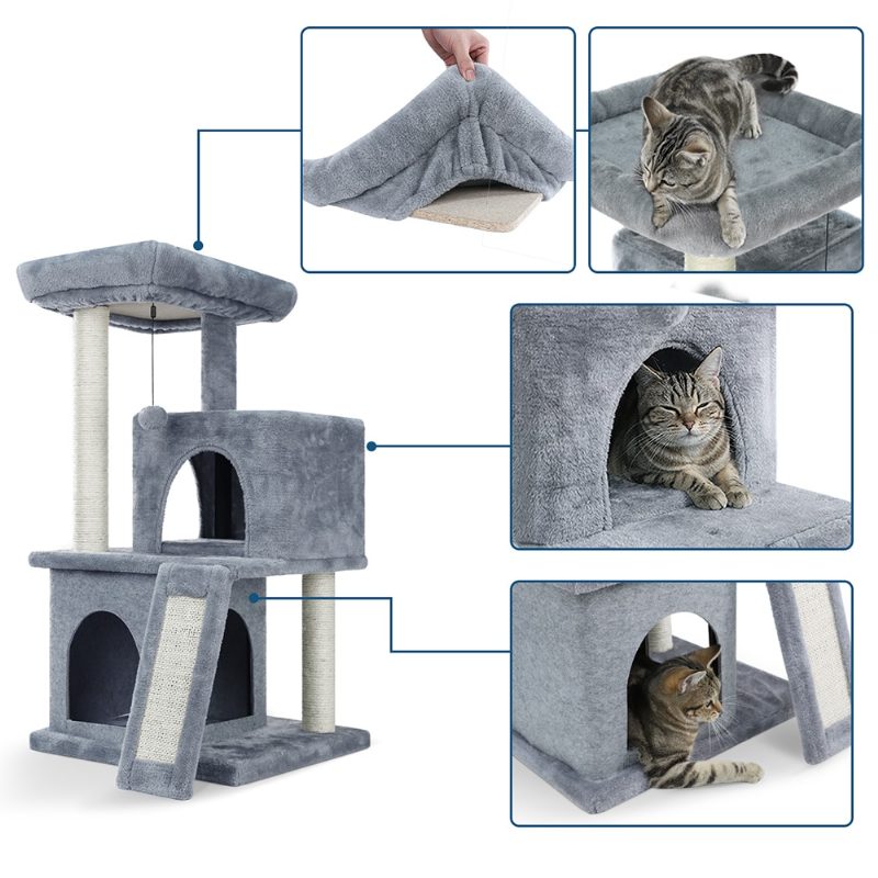 Cat Tree Dual House Plyšový Ostriež Na Škrabanie Sisalových Stĺpikov Veža