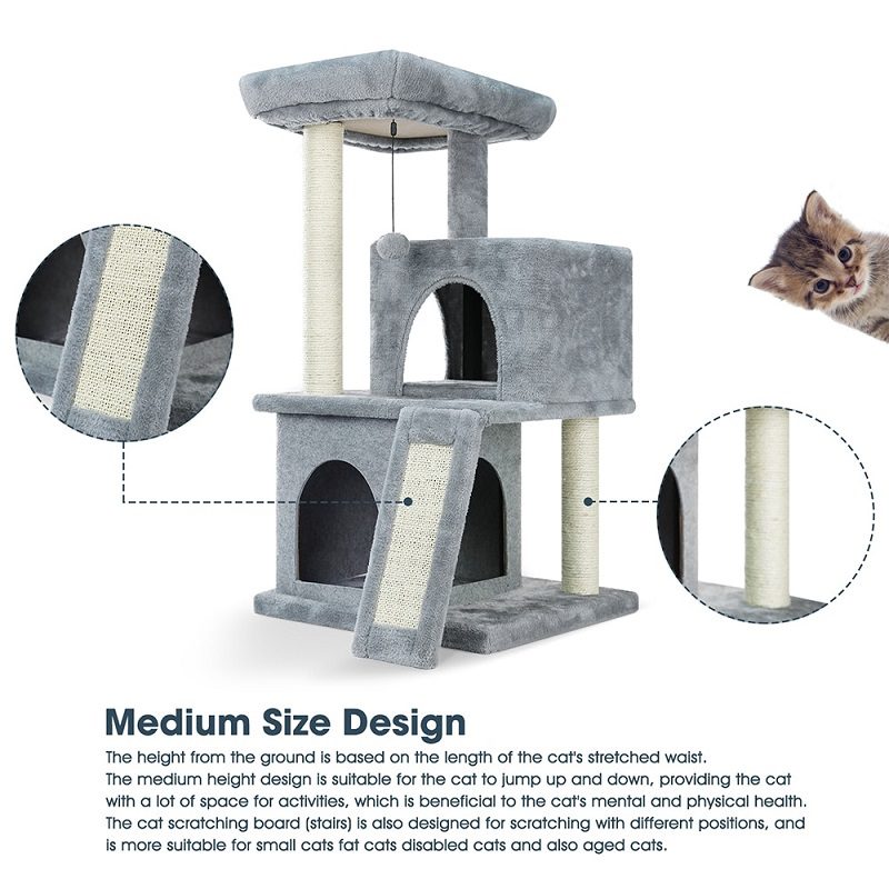 Cat Tree Dual House Plyšový Ostriež Na Škrabanie Sisalových Stĺpikov Veža