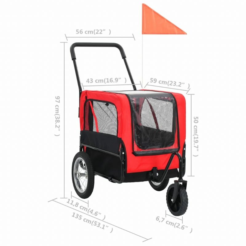 Príves Na Bicykel 2 V 1 Pre Domáce Zvieratá A Kočík Na Behanie V Červenej A Čiernej Farbe