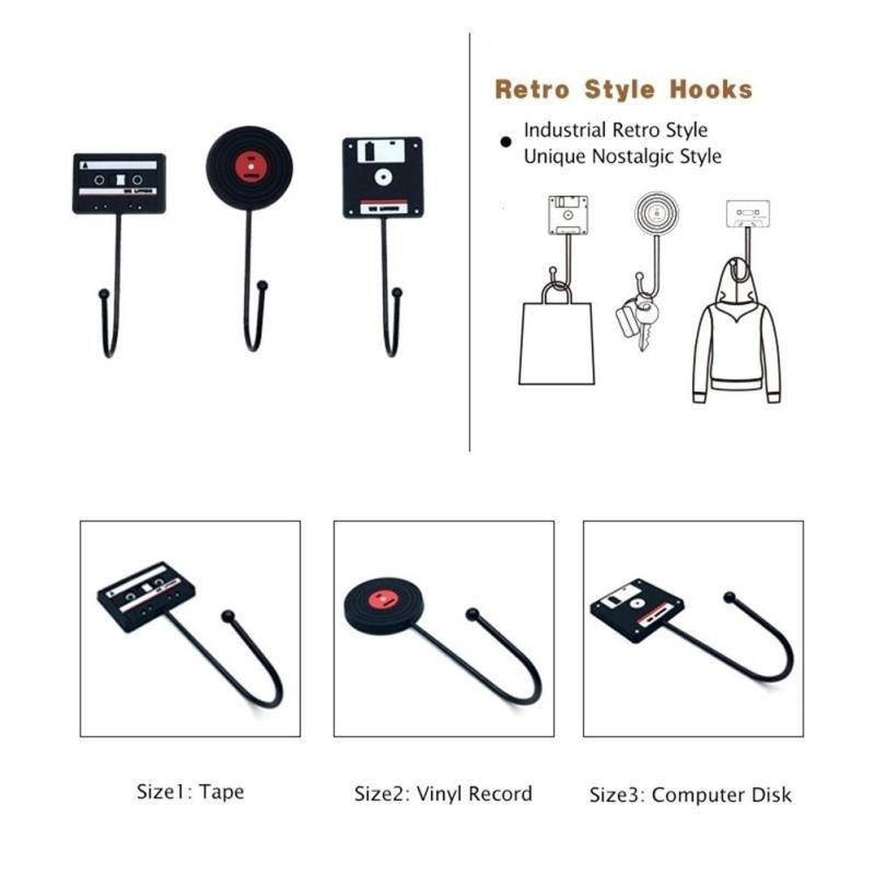 4 Ks/3 Ks/2 Ks/1 Ks Retro Štýl Magnetofónové Platne Vintage Nástenný Háčik Na Dvierka Na Odevy Kabát Taška Na Čiapky Vešiak Do Vane