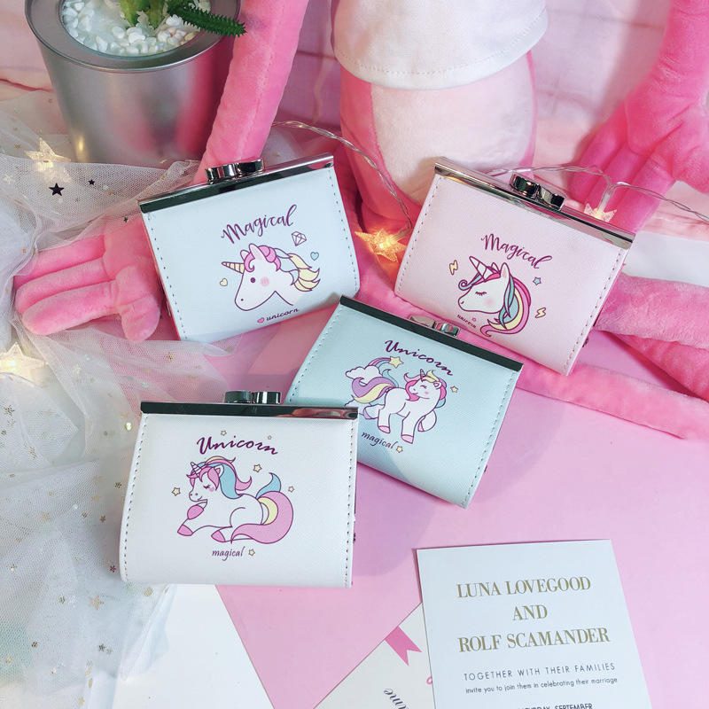 Cartoon Unicorn Pu Change Card Pack Žena Roztomilá Spona Peňaženka Bag