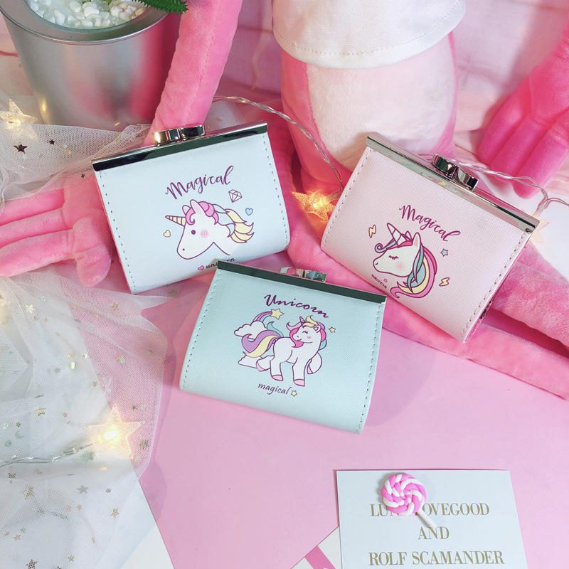 Cartoon Unicorn Pu Change Card Pack Žena Roztomilá Spona Peňaženka Bag