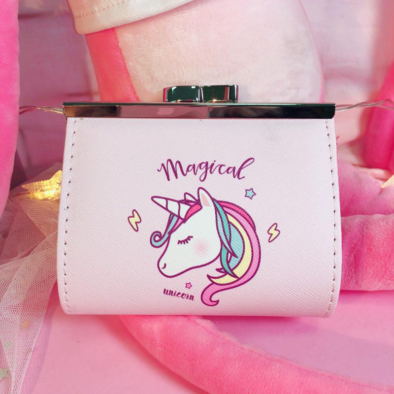 Cartoon Unicorn Pu Change Card Pack Žena Roztomilá Spona Peňaženka Bag