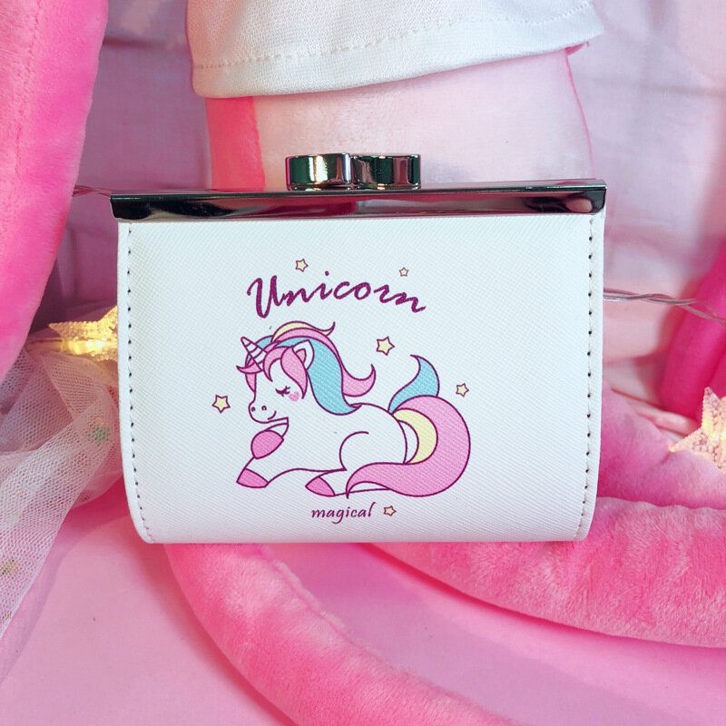 Cartoon Unicorn Pu Change Card Pack Žena Roztomilá Spona Peňaženka Bag