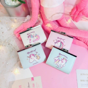 Cartoon Unicorn Pu Change Card Pack Žena Roztomilá Spona Peňaženka Bag