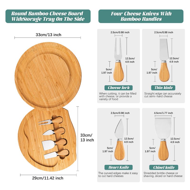 Doska Na Krájanie Syra A Sada Nožov Podnos Na Občerstvenie Vrátane 4 Z Nehrdzavejúcej Ocele Prispôsobený Na Mäso Bambusový Na Víno A Syr Na Pohostenie A Servírovanie