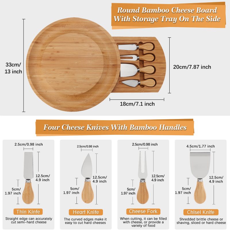 Doska Na Krájanie Syra A Tanier Na Servírovanie Bambusový Podnos A Sada Nožov Vrátane 4 Oceľových Štvordielny Ťahák Na Syr Na Mäso Zábava Na Víno A Syr