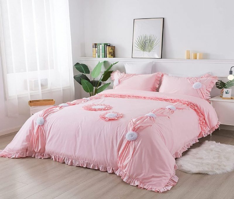 100% Bavlna Dievčenská Ružová Posteľná Súprava Twist 3d Látkový Dizajn Súpravy Vlnených Obliečok Na Perinu