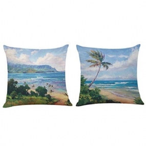 2 Ks Botanic Sandy Beach Island S Kokosovými Palmami Prímorské Tlačené Dekoratívne Obliečky Na Vankúše S Akcentom