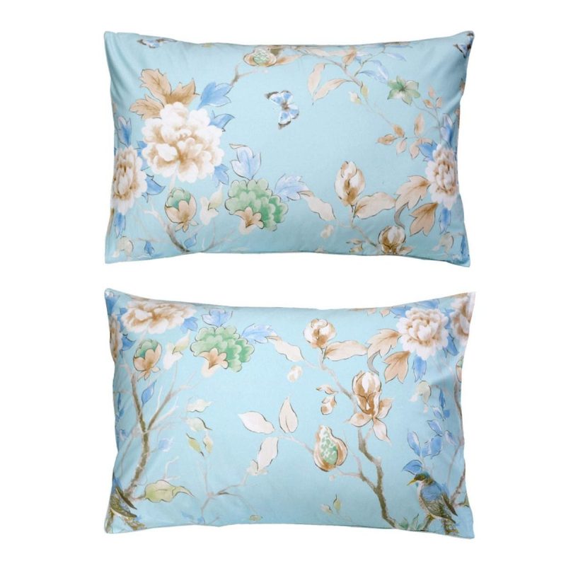 2ks Farmhouse Kvetinové Obliečky Na Vankúše 100% Egyptská Bavlna Shabby Blue Bird Print Vankúš Shams Dekoratívne Na