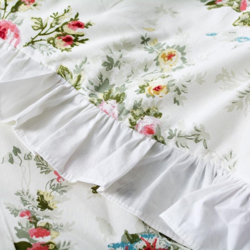 3 Ks Farmhouse Floral Ruffle Obliečky Set Vintage Rose 100% Bavlna