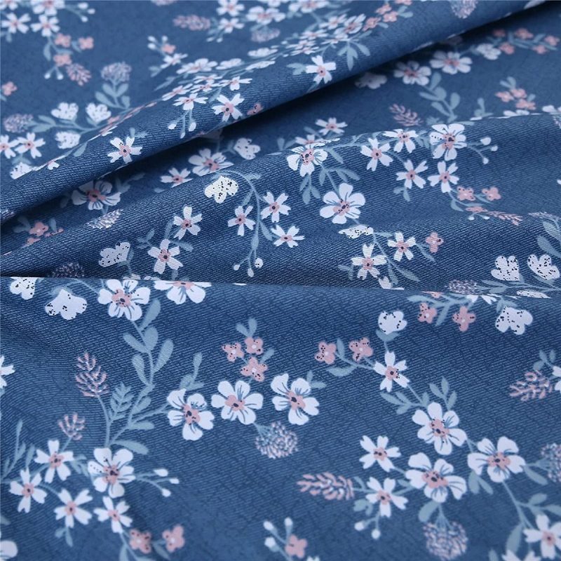 3 Ks Vintage Shabby Blue Kvetinová Posteľná Súprava 100% Bavlna Elegantné Drobné Kvety Farmhouse Obliečky Na Perinu So Zapínaním Na Zips