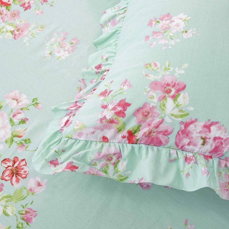 4 Ks Farmhouse Shabby Pink Floral Chic Súprava Posteľnej Sukne 100% Bavlna Rose S Kvetinovým Volánom