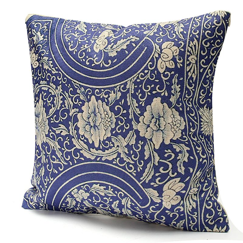 45 X 45 cm Vintage Oriental Retro Blue Kvetinová Obliečka Na Vankúš Na Home Dekor