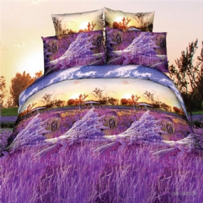 4ks Obliečky Z Polyesterového Vlákna 3d Lavender Reaktívne Farbiace Posteľné Súpravy Queen King Size