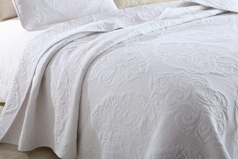 Biela Vintage Kvetinová Súprava Prikrývok Na Posteľ Queen (white Paisley)