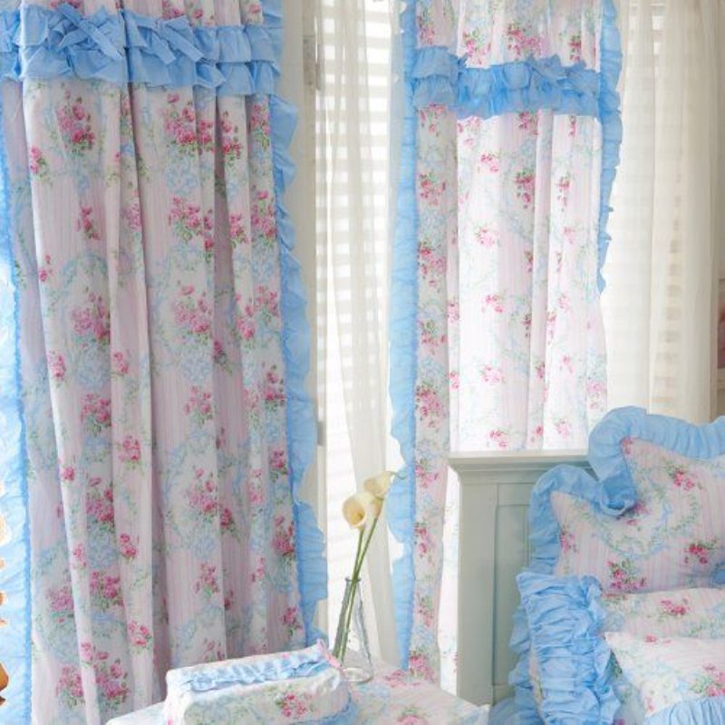 Bytový Textilnová Romantická Modrá Kvetinová Posteľná Súprava Ružová Ruža Potlač Obliečky Dievčenská Víla Na Perinu 4ks