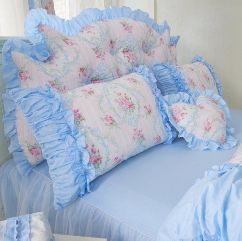 Bytový Textilnová Romantická Modrá Kvetinová Posteľná Súpravaružová Ružová Potlač Obliečky Set Dievčenské Rozprávkové 7ks