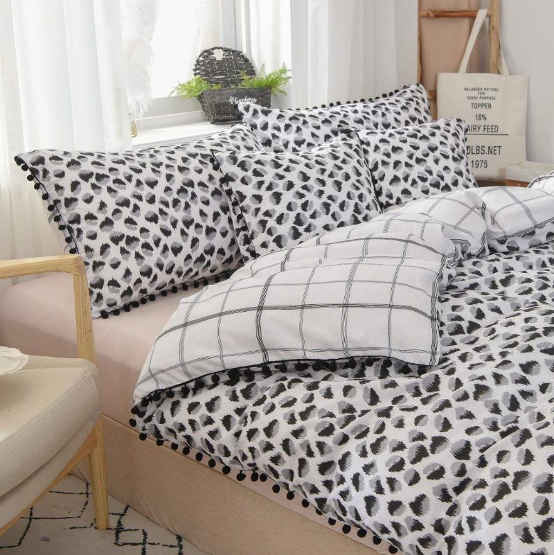 Čiernobiela Súprava Leopardích Obliečok Na Paplón 3 Ks Moderná Posteľnej Bielizne S Brmbolcom A Strapcami Chlapčenské Obliečky Zo 100 % Čistej Bavlny