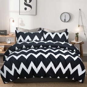 Čiernobiela Súprava Posteľnej Bielizne Chevron Queen Geometric Obliečky Na Paplón So Zipsom (1 Obliečka Na + 2 Na Vankúš)